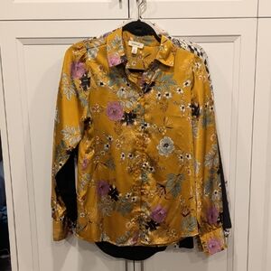 Floral Satin Button-Up Blouse